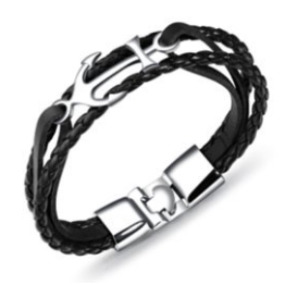 Stainless Steel Leather Anchor Bracelet